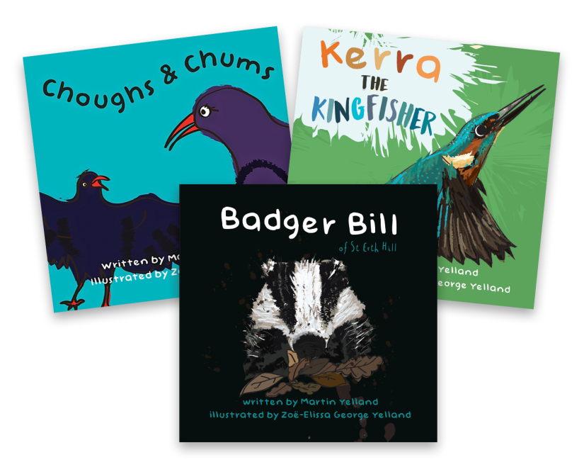 Children's books: Choughs and chums, Kerra the Kingfisher and Badger Bill.